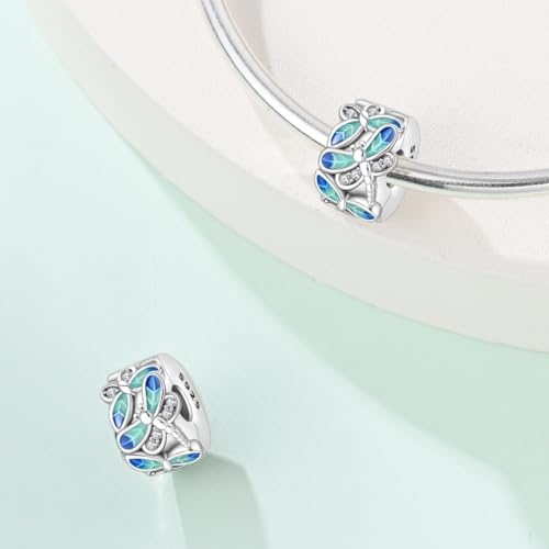 HappyStar 925 Sterling Silver Stopper Beads Charms for Bracelets Clip Spacer Beads with 5A Cubic Zirconia Mother's Day DIY Gifts for Women(With One Space Bead) - style: Dragonfly Clip Charm