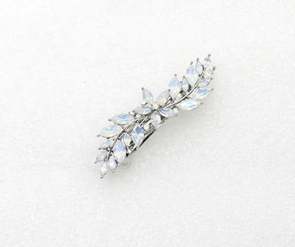 Faship White Opal Rhinestone Crystal Small Floral Hair Barrette Clip - color: White Opal