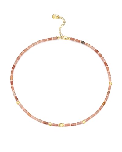 SNGIA Colorful Beaded Choker Necklace for Women, Gold Tone Adjustable Multicolor Rectangular Bead Necklace, Delicate Minimalist Layering Jewelry Gift - style: Pink Heishi