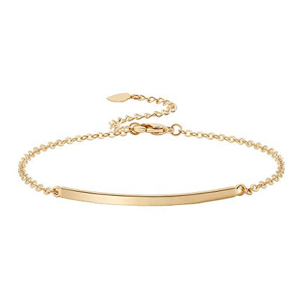 PERNNLA PEARL Dainty Gold Bar Bracelet for Women Simple Delicate Thin Cuff Bangle Hook Bracelet 18K Gold Plated Handmade Minimalist Jewelry - color: 1.Bar Bracelet
