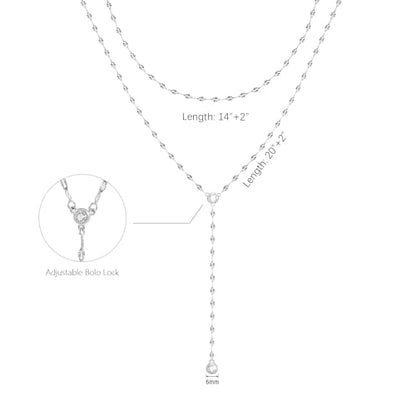 Zeffy Lariat Gold Necklace for Women, Dainty Long Necklace 14k Gold/Silver Plated Layered CZ Beaded Bar Chain Y-Shaped Body Chain Stack Drop Wedding Necklace Trendy Simple Gold Jewelry Gifts - color: Silver CZ Layered Y Necklace(1PCS)