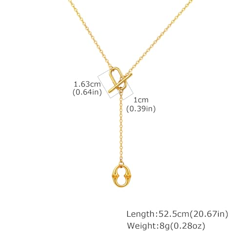 Gold Y-Shaped Necklace for Women, Double O-Ring Geometric Pendant on 52.5cm Chain, Minimalist Long Necklace