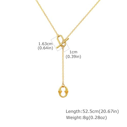 Gold Y-Shaped Necklace for Women, Double O-Ring Geometric Pendant on 52.5cm Chain, Minimalist Long Necklace