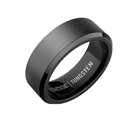 The Ridge Tungsten Rings For Men - Mens Wedding Band - Strong, Durable, and Scratch-Resistant Beveled Ring With Silicone Band - color: Gunmetal