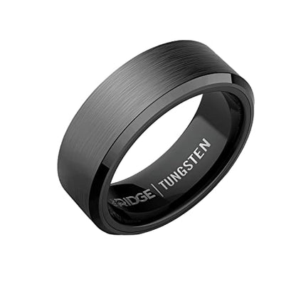 The Ridge Tungsten Rings For Men - Mens Wedding Band - Strong, Durable, and Scratch-Resistant Beveled Ring With Silicone Band - color: Gunmetal