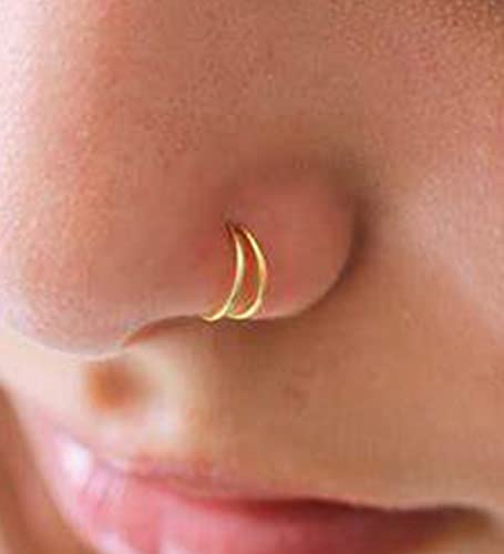 Double Hoop Nose Ring - Silver Gold Diamond 316L Surgical Steel Cartilage Earring Helix Hoops 20g 18g 16g - color: double hoop gold