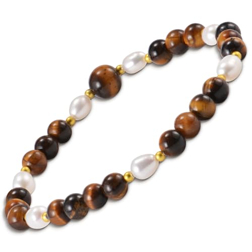 Tigers Eye Bracelets for Men Women Stretch Adjustable Bracelet Natural Tiger Eye Beaded Gemstone Bracelet Handmade Polishing for Spiritual Healing Meditation Yoga - color: Color-4, size: 7 inch