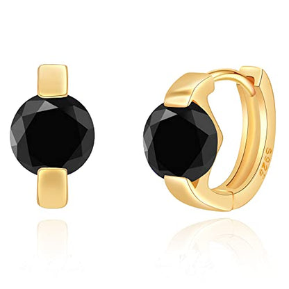 Tiny Huggie hoop Earrings for Women | 14k Gold Plated, Mini Round Cubic Zirconia, Small Simulated Diamond Huggies, Hypoallergenic Jewelry Gifts - color: Black