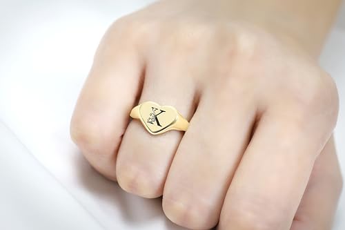 Personalized Initial's Signet Ring - Engraved Name Ring - Heart Shaped Ring - Cute Ring - Perfect For Her