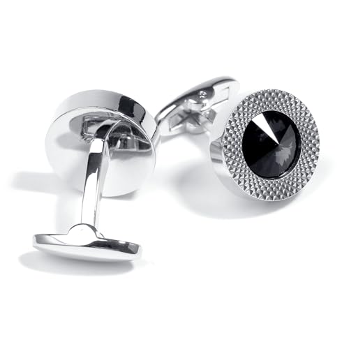 Crystal Cufflinks for Men, Shiny Cuff Links for Suit, in Gift Box, Business Cufflinks Accessories, Valentine's Day Birthday Gift for Groom Husband Dad - color: Black Crystal - Round