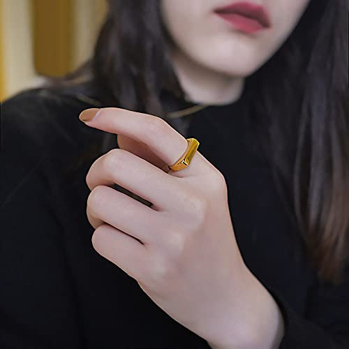 Stainless Steel Square Signet Rings for Men Women Gold/Silver Plain Pinky Thumb Ring, Gift for Dad Husband - color: Rectangle Gold