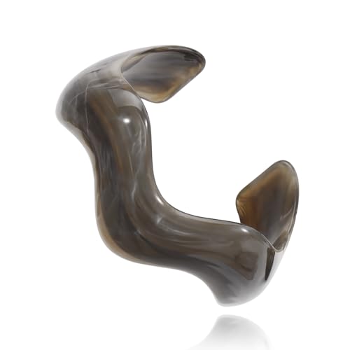 Firstmeet Irregular Bold Open Cuff Acrylic Bangle - Oversized Statement Bracelet for Edgy Style - color: Seal Brown