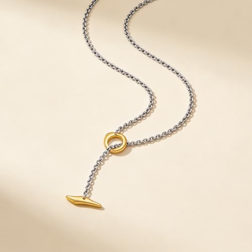 Dainty Lariat Y Necklaces for Women Silver and Gold Plated Layered Two Tone Link Chains Toggle T Bar Long Pendant Necklaces Mixed Metal Jewelry Gifts - style: Silver&Gold-50cm