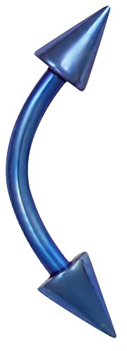 16g 8mm Daith Earring, Eyebrow Ring and Rook Piercing Jewelry, Titanium IP Double Spike Barbell - style: Blue