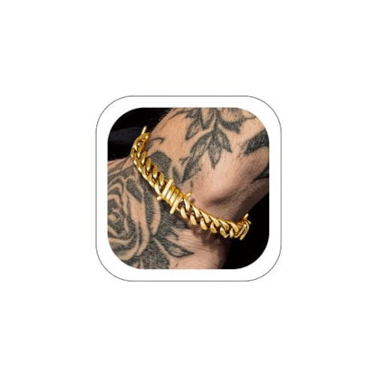 Bandmax Barbed Wire Chain Bracelets for Men Women Stainless Steel/Black/Gold Thorn Cuban Link Bracelet Adjustable Punk Emo Style Jewelry Gift - color: 03 9MM-Gold Plated