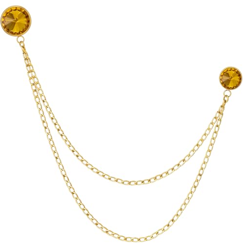 HAWSON Birthstone Brooch Pin for Men with Hanging Chain & Crystal, Mens Gold Tone Lapel Pin for Wedding/Birthday/Party Dress Suits Accessories - color: November Citrine