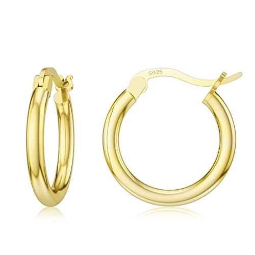 JIAYIQI Sterling Silver Hoop Earrings 18K White Gold Plated Silver Circle Endless Earrings Hoops Jewelry Lightweight Hoop Earring for Women Diameter 10,14,16,18,20,25,30,35,40,50,60mm - style: Gold-14mm