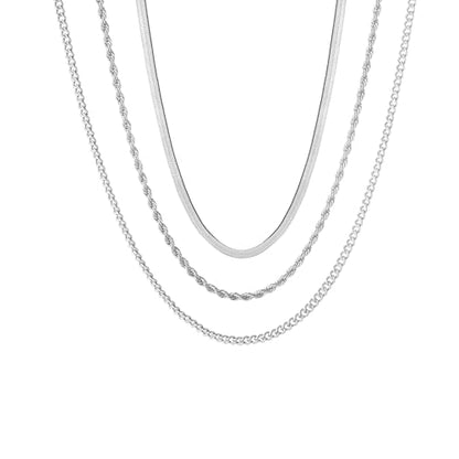 wgoud Gold Necklace for Women Waterproof,14K Real Gold Plated Herringbone Choker Necklace for Women Trendy, Dainty Gold Chain Necklaces Stack,Simple Layered Gold Necklaces for Women Jewelry Gifts - color: 3Pcs Silver Necklace