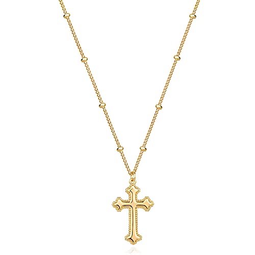 Fettero Cross Necklace for Women Faith Pendant 14K Plated Dainty Chain Necklaes Minimalist Simple Tiny God Lords Prayer Religious Jewelry - style: Blank Rivet Cross