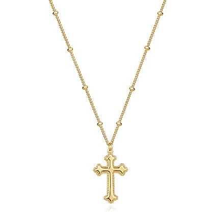 Fettero Cross Necklace for Women Faith Pendant 14K Plated Dainty Chain Necklaes Minimalist Simple Tiny God Lords Prayer Religious Jewelry - style: Blank Rivet Cross