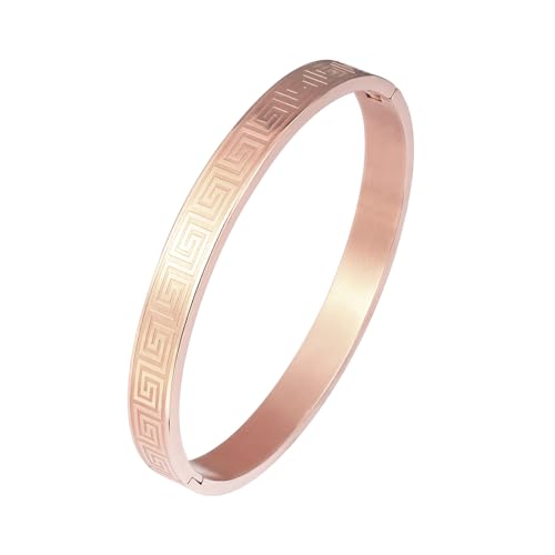 4/6/8MM Greek Key Meander Bracelet Oval Stainless Steel Bangle Cuff Gifts for Women Men - color: Rose Gold, size: 8mm