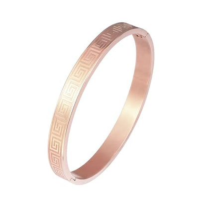 4/6/8MM Greek Key Meander Bracelet Oval Stainless Steel Bangle Cuff Gifts for Women Men - color: Rose Gold, size: 8mm