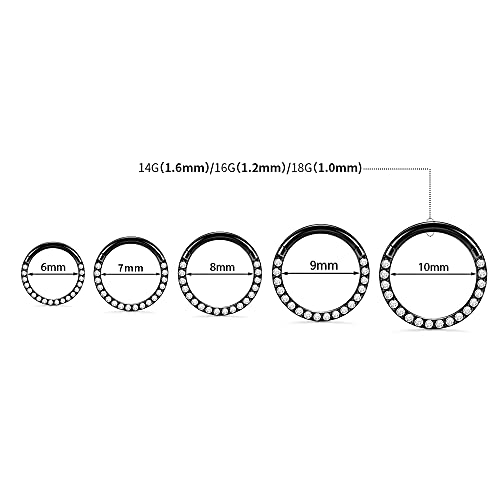 GAGABODY Septum Ring 16 Gauge Earrings Daith Jewelry Surgical Steel Hinged Nose Rings Nose Hoop Cartlidge Earring Hoop Helix Rook Piercing Jewelry - color: Style1:1pc Black-Clear CZ