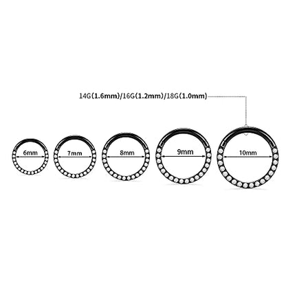 GAGABODY Septum Ring 16 Gauge Earrings Daith Jewelry Surgical Steel Hinged Nose Rings Nose Hoop Cartlidge Earring Hoop Helix Rook Piercing Jewelry - color: Style1:1pc Black-Clear CZ