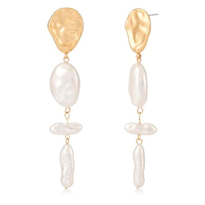 Statement Pearl Dangle Earrings,Gold and Large Pearl,Luxury Chandelier Organic Style Earrings - color: G gold and white