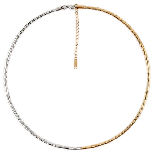 Non Tarnish Mixed Metal Necklace | Waterproof 18k Real Gold Plated Snake Chain | Snake Chain | PVD coated | Gold and Silver Jewelry | Two Tone Necklace