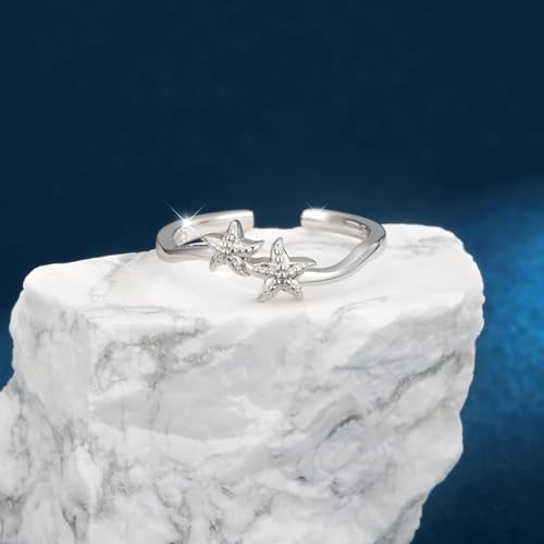 Sariel 925 Sterling Silver Toe Rings for Women Boho Adjustable Mid Finger Rings Summer Vacation Ocean Beach - color: Starfish