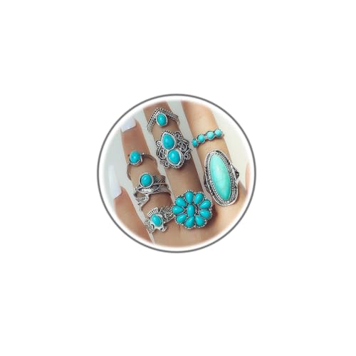Bohemian Turquoise Ring Set for Women,Vintage Western Rings Chunky Turquoise Opal Stackable Knuckle Ring Set Punk Midi Finger Ring Pack Boho - style: Ring set-D