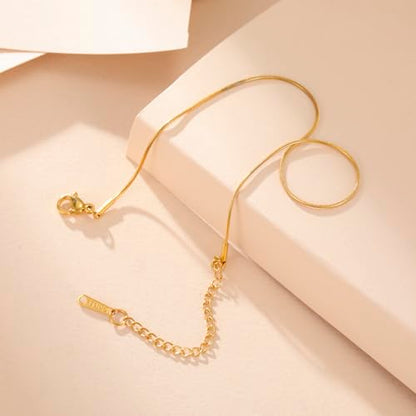 Amaxer Adjustable Stainless Steel Snake Chain Ankle Bracelet 0.04in Width Foot Chain for Women Beach Holiday Summer Vacation Jewelry - color: gold