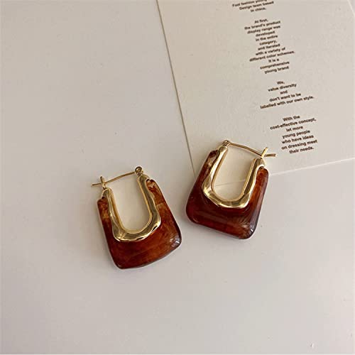 Chunky Clear Retro U Shaped Hoop Minimalist Square Resin Huggie Earrings for Women - color: Red