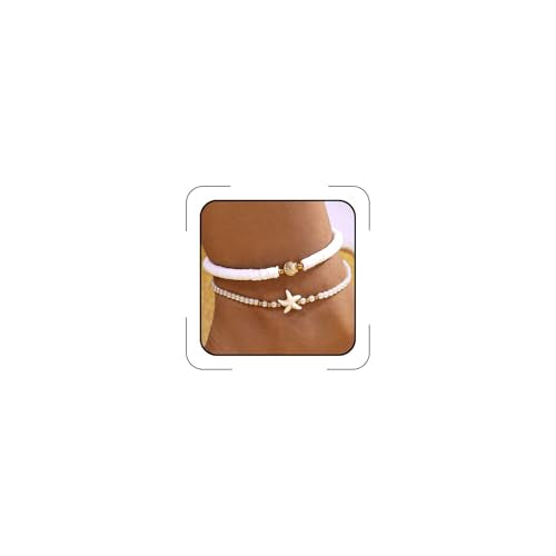 Beaded Starfish Mermaid Anklets Bracelet for Women Waterproof Starfish Shell Pearl Anklet Stackable Stretch Beaded Anklets Hawaiian Beach Jewelry Mermaid Costume Outfits Accessories - style: Clay Starfish