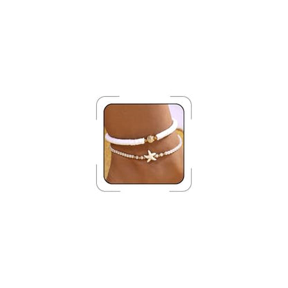 Beaded Starfish Mermaid Anklets Bracelet for Women Waterproof Starfish Shell Pearl Anklet Stackable Stretch Beaded Anklets Hawaiian Beach Jewelry Mermaid Costume Outfits Accessories - style: Clay Starfish