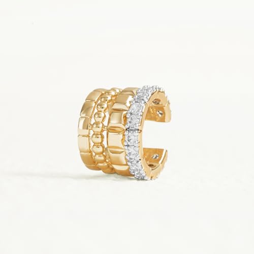 Sparkle Ear Cuff for Women, Non Piercing Single | 14K Gold Plated Brass, Clear Cubic Zirconia Accents, Fixed 3.8-3.9 mm Opening, Single Non-Piercing Cuff For Ear Stacks - style: Cubes Beaded