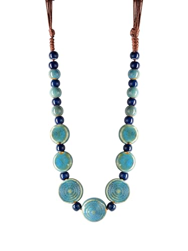 MINACHI Boho Hippie Round Ceramic Beads Strand Necklace, Vintage Bohemian Summer Beach Jewelry Gift for Women - color: S01B