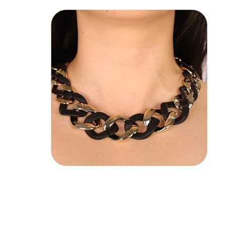 Punk Chunky Mixed Color Cuban Chain Necklace Acrylic Link Chain Lightweight Chain Curb Choker for Women - color: Black Gold
