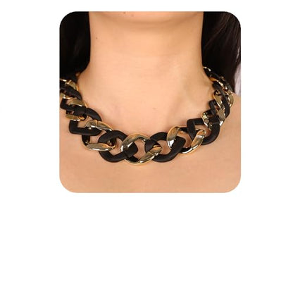 Punk Chunky Mixed Color Cuban Chain Necklace Acrylic Link Chain Lightweight Chain Curb Choker for Women - color: Black Gold