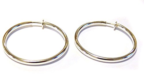 Clip-on Earrings Hypo-allergenic Hoop Earrings Shiny Silver Rhodium Plated 2 inch Hoops