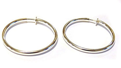Clip-on Earrings Hypo-allergenic Hoop Earrings Shiny Silver Rhodium Plated 2 inch Hoops