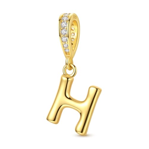 Hapour Gold Initial Letter Charms 925 Sterling Silver Alphabet Beads | 14K Gold Plated, A-Z Letter Charms, For Bracelets Necklace, Cubic Zirconia, DIY Dangle Pendant Beads, For Women Mom - color: Golden initial letter H