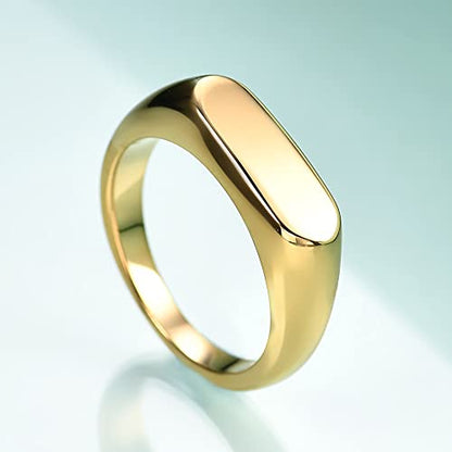 VQYSKO 14K Gold Plated Signet Ring | Statement Band Jewelry for Women - color: Gold
