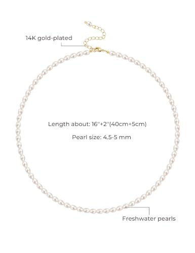 EAMTI Freshwater Cultured Pearl Necklace for Women, 3-4mm Dainty Pearl Beaded Choker, Classic Strand Necklace 16 Inch Layering Jewelry - color: 4.5-5mm-White