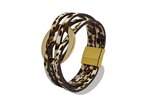ZMANYIJEW Leather Wrap Bracelets for Women,Boho Cuff Bracelets Multi-Layer Crystal Beads Cuff Bracelet Multilayered Leopard Leather Braided Bangle Wrist Cuff Bangles - style: O-Leopard