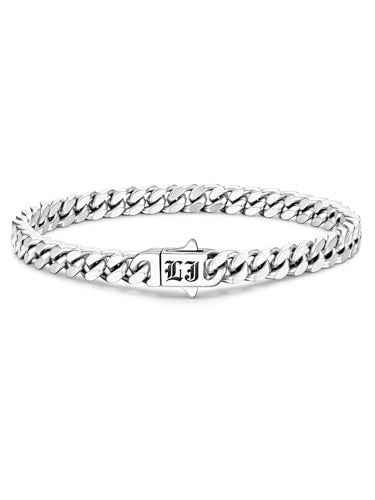 Bandmax Mens Hip Hop Cuban Link Bracelets 5/7/9/12MM Stainless Steel Miami Curb Chain Bracelet Silver/Gold Plated/Black Wristlet Chains for Men 7"-9" - color: 13 5MM Steel-Custom