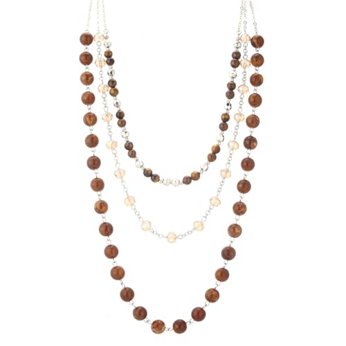 Noessla Layered Beaded Necklaces for Women - 3 Strand Boho Statement Choker Fashion Jewelry Gifts - color: Brown