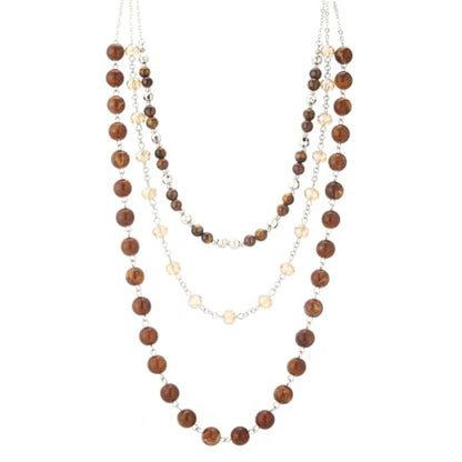 Noessla Layered Beaded Necklaces for Women - 3 Strand Boho Statement Choker Fashion Jewelry Gifts - color: Brown