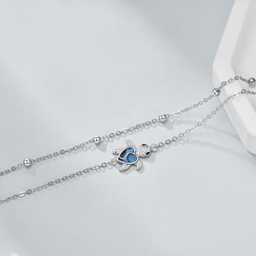 925 Sterling Silver Cat Butterfly Anklets Double Layered Chain for Birthday Women Ankle Bracelet Summer Beach Dainty Jewelry - style: D-Sea Turtle Anklet